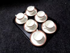 A tray of six Wedgwood teacups with saucers