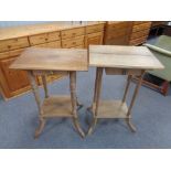 Two continental oak two tier occasional tables,