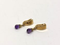 A pair of 10ct gold amethyst drop earrings CONDITION REPORT: 1.