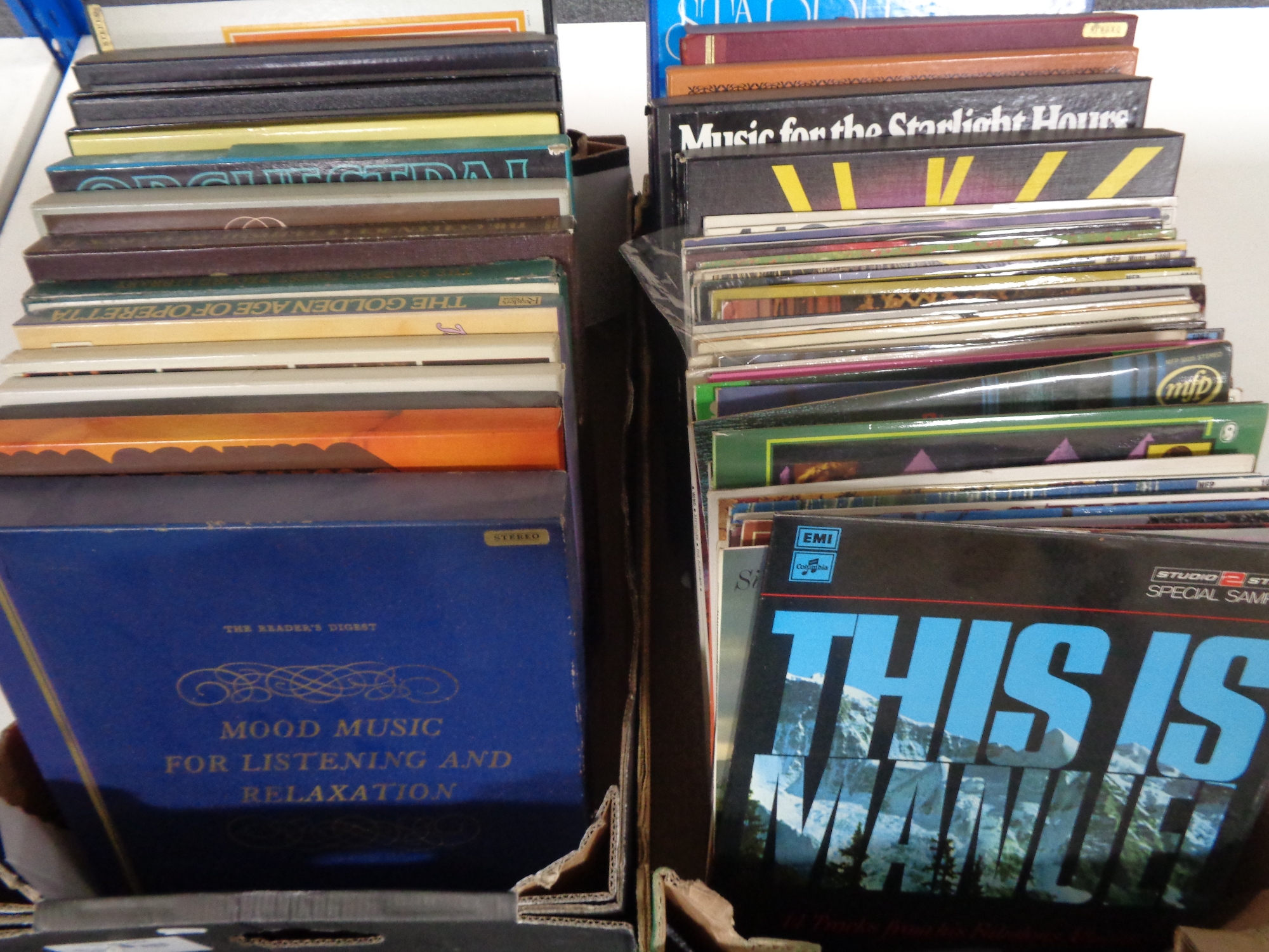 Two boxes of vinyl records, easy listening,
