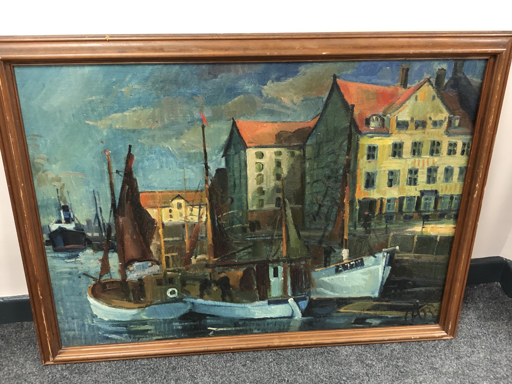 Continental school : Boats in a harbour,