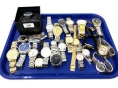 A tray of a large quantity of modern lady's and gent's watches including Rotary, Sekonda, Accurist,