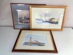 A signed Ivan Lindsay print, St Mary's Island, together with two further pictures,