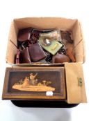 A tray containing religious items to include plaques, prayer books,