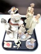 A tray containing contemporary figurines to include Leonardo Collection flower fairies,