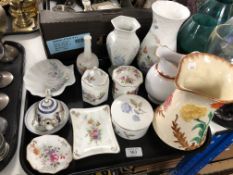 A tray containing assorted china to include Coalport, Royal Winton and Royal Doulton vases,