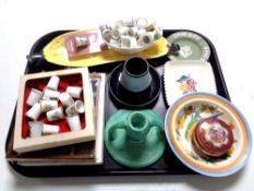 A tray containing miscellaneous china to include Carlton ware and Wedgwood and Poole dishes,