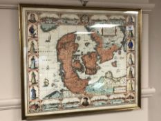 A continental hand coloured map, 53 x 46 cm, framed.