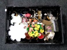 A basket containing miscellaneous china and glassware