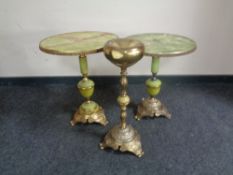 Two gilt metal and onyx effect wine tables together with a gilt metal and onyx smoker's stand