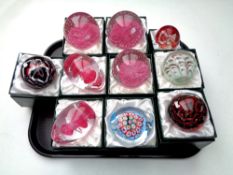 Ten boxed Shire Limited glass paperweights