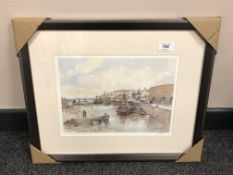 After Tom MacDonald : Seahouses, reproduction in colours, signed in pencil, 21 cm by 30 cm, framed.