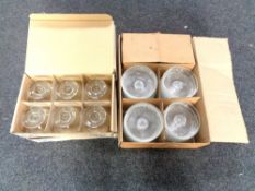 Four boxes containing Coloroll glass dessert dishes (24) together with a further box containing