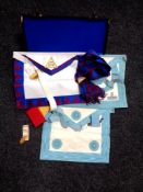 A leather Freemason's case containing bags, sash,