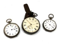 A silver open faced pocket watch signed J D Caris, Gateshead, together with two silver fob watches.