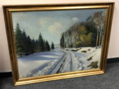 Continental school : A snowy landscape, oil on canvas,