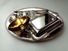 Assorted plated wares to include oval tray, lidded entree dish,