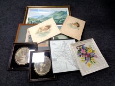 A quantity of framed and unframed pictures and prints to include an S. R.