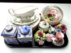 A tray containing assorted china to include 10 pieces of Royal Worcester Lavinia dinnerware,