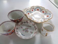 A tray containing five pieces of antique china to include a late 18th/ early 19th century Newhall