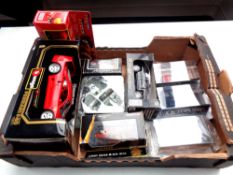 A box containing boxed die cast vehicles to include Burago, Ferrari F40, 007 vehicles etc.