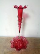 A Victorian cranberry glass single flute epergne