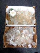 Two boxes containing a large quantity of assorted glassware