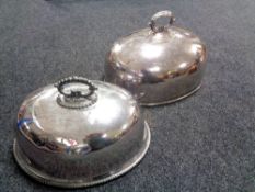 Two large antique silver plated meat covers