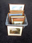 A box containing a quantity of assorted framed prints to include Carmichael sailing scenes,