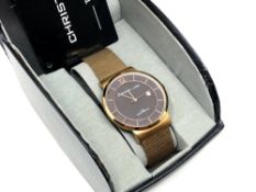 A gent's rose gold plated Christin Lars quartz wristwatch, boxed.