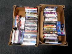 Two boxes containing assorted DVDs