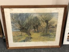 Continental school : Trees by a bench, watercolour,