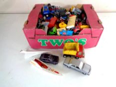 A box containing a large quantity of 20th century play one die cast vehicles to include Tri-ang,