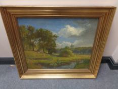 Continental school : oil on canvas, cattle grazing,