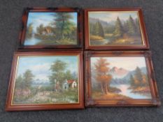 Four modern oils on canvas depicting rural scenes, framed.