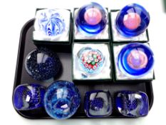 Five boxed Shire Limited glass paperweights together with five further unboxed glass paperweights