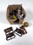 A box of early 20th century and later Art Deco glass and ceramic door handles,