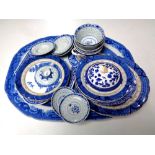 A 19th century blue and white meat plate together with further blue and white ceramics to include
