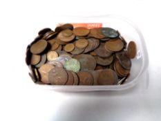 A tub containing a quantity of Victorian and Georgian copper coinage