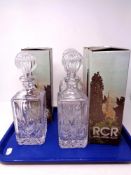 Three boxed Royal Crystal Rock whisky decanters