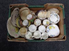 A box containing miscellaneous English tea china to include Royal Albert