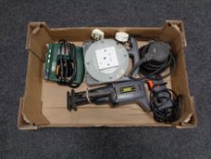 A basket of power tools - Kinzo reciprocating saw, Bosch staple gun,