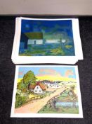 A large quantity of unframed continental limited edition prints (Two rural scenes indistinctly