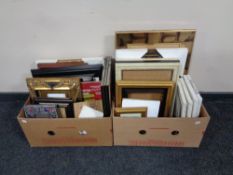 Two boxes of assorted picture frames and artist's canvases