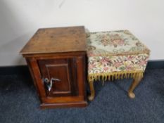 A tapestry upholstered storage stool together with an early 20th century ballot box