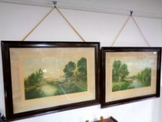 A pair of Edwardian framed colour engravings, September Eve and June Morning,