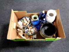 A box containing miscellaneous to include glass bottles and vases, ceramic vases,