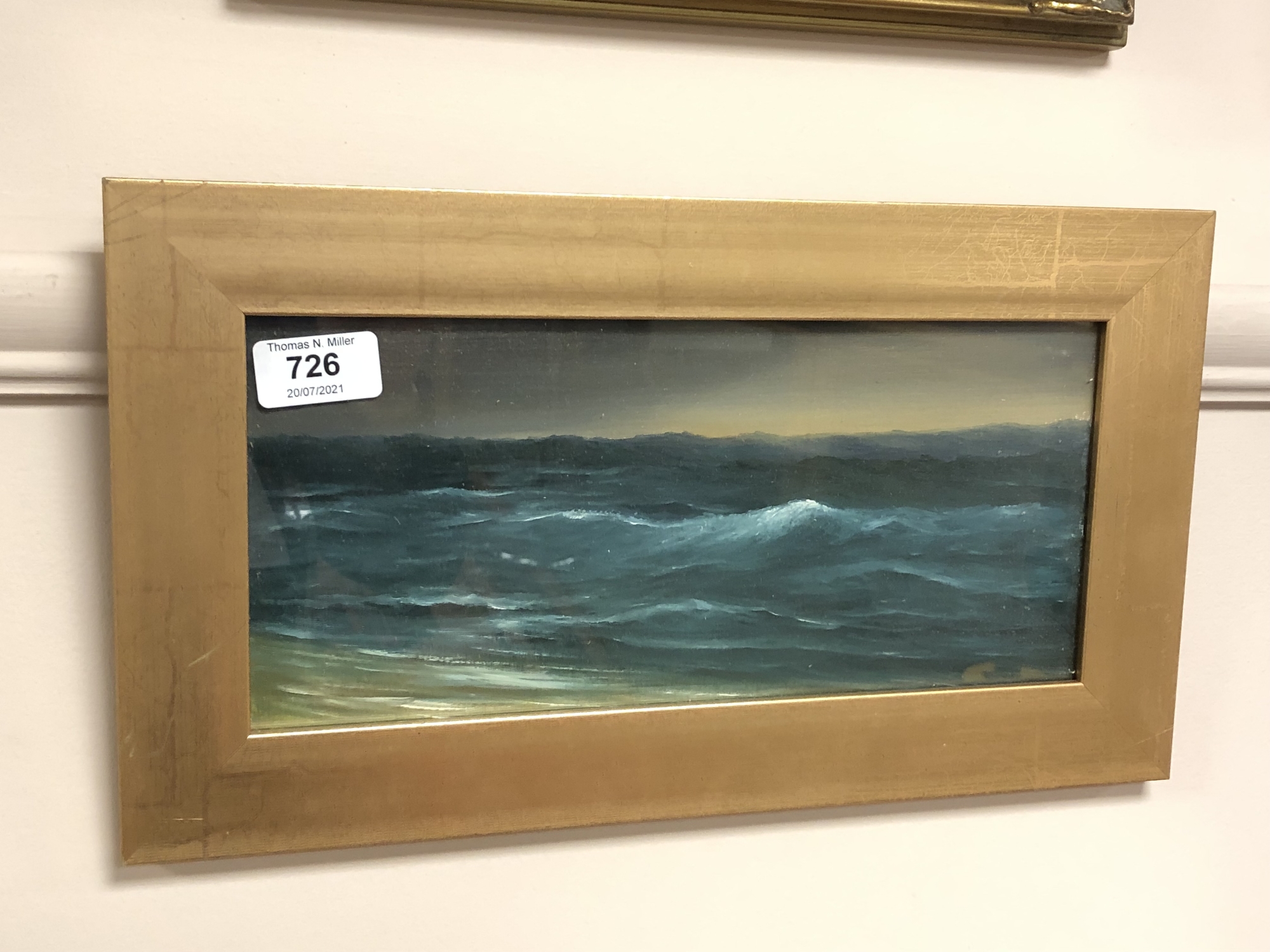 Attributed to John Hall : waves at sunset, oil on board, 29.