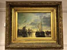 A 20th century gilt framed print depicting boats in a harbour, 39 cm x 29 cm,