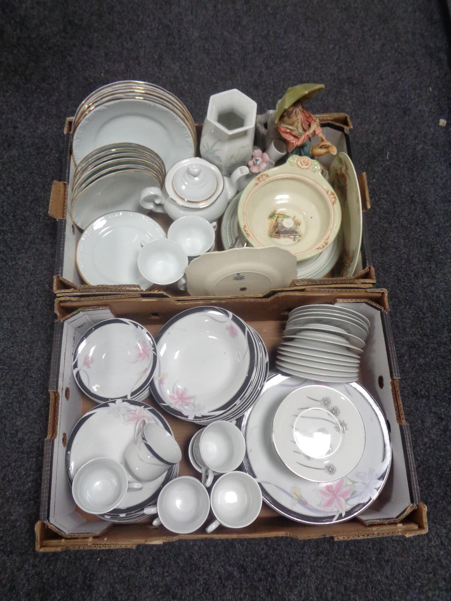 Two boxes containing Pagoda porcelain tea and dinner service,